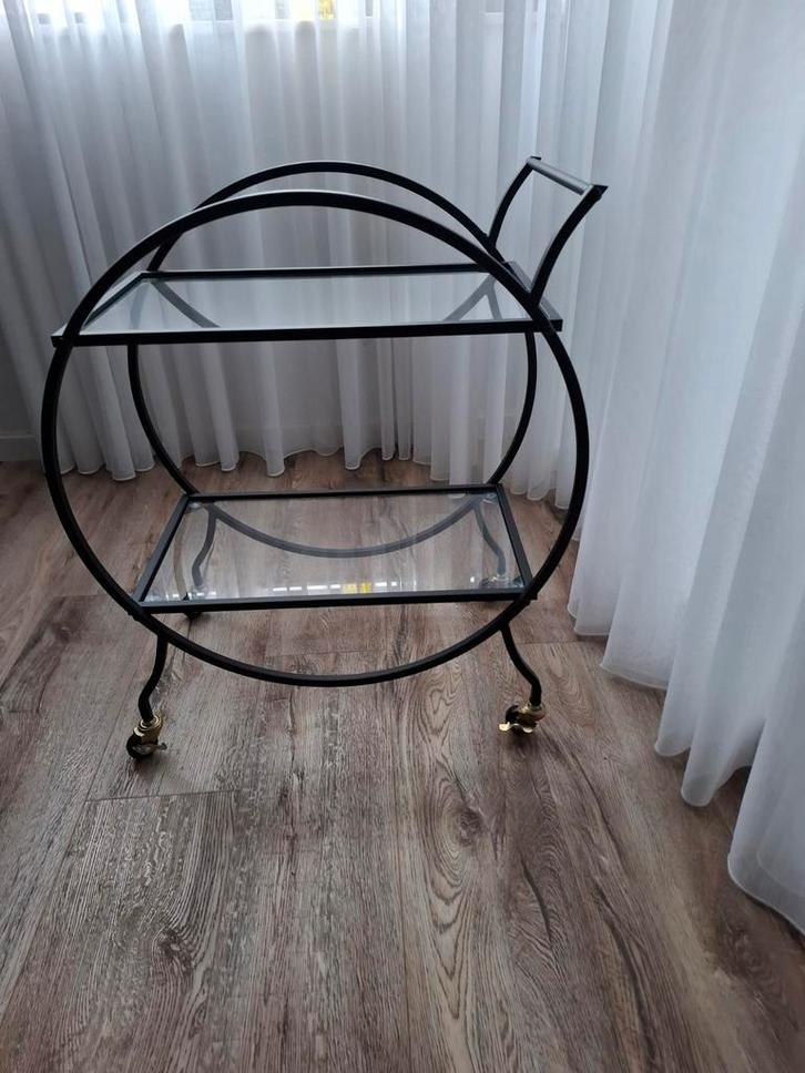 Vintage Theewagen met Glazen Bladen, Huis en Inrichting, Tafelonderdelen, Gebruikt, Tafelblad, Minder dan 50 cm, Minder dan 50 cm