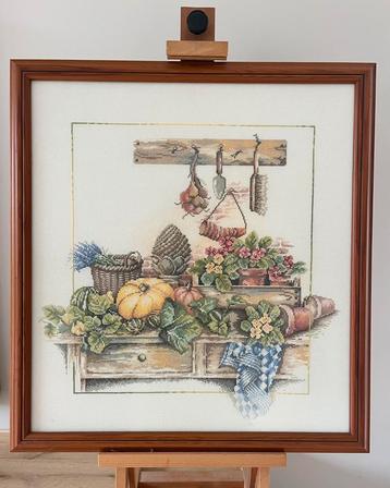 Uniek handgeborduurd schilderij – 57x90 cm, ontspiegeld glas beschikbaar voor biedingen