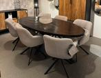 Zwarte of bruine ovale eettafel inclusief draaibare stoelen!, Teakhout, 100 tot 150 cm, 200 cm of meer, Ophalen of Verzenden