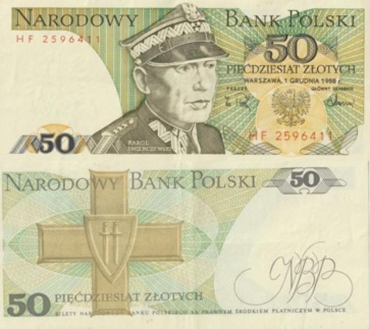 POLEN 1988 50 zlotych #142c XF, Postzegels en Munten, Bankbiljetten | Europa | Niet-Eurobiljetten, Los biljet, Polen, Verzenden