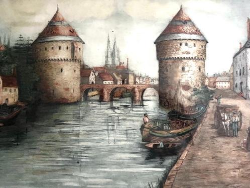 Margaret Aulton - Kortrijk Broeltorens - Ets, Ingelijst, Antiek en Kunst, Kunst | Etsen en Gravures, Ophalen of Verzenden