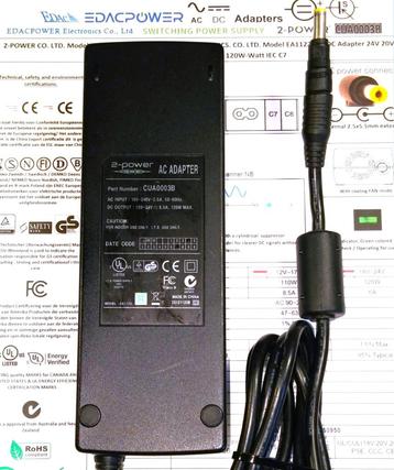 2-Power EDAC EA1122 19.5V 8A 20V 6A 24V 120W Adapter 2.5x5.5 beschikbaar voor biedingen