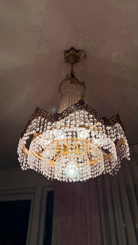 2 Antieke  kristallen kroonluchters, Huis en Inrichting, Ophalen of Verzenden, Zo goed als nieuw, Metaal