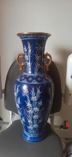 Blauwe vaas met gouden details, Huis en Inrichting, Blauw, Aardewerk of Porselein, Ophalen of Verzenden, Zo goed als nieuw