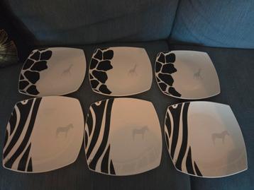 6 Ontbijtborden Giraf & Zebra - Zo Goed Als Nieuw beschikbaar voor biedingen