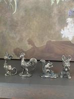 Vier Tinnen Figuurtjes - Kat, Haan, Eekhoorn, Konijn, Antiek en Kunst, Ophalen of Verzenden