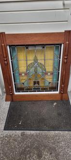 Glas in Lood Raam met Houten Frame, Antiek en Kunst, Ophalen
