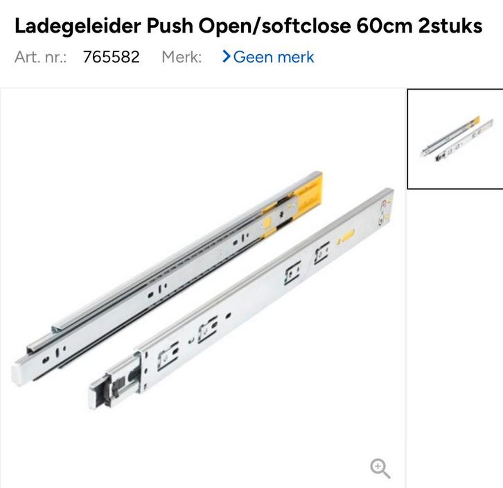 4 sets van 2 Ladegeleiders Push Open/Softclose 60cm, Doe-het-zelf en Verbouw, Hang- en Sluitwerk, Nieuw, Schuif of Grendel, IJzer