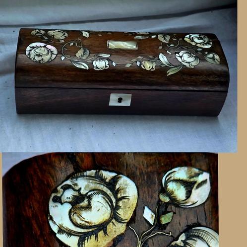 Antiek houten lepel doosje met parelmoeren inlegwerk kistje, Antiek en Kunst, Antiek | Woonaccessoires, Verzenden