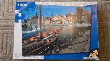 Puzzel: 1000 stukjes - Havenstad met boten en gebouwen beschikbaar voor biedingen