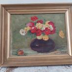 Oud bloemenschilderij op houten paneel, Antiek en Kunst, Curiosa en Brocante, Ophalen of Verzenden
