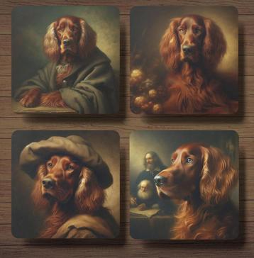 Ierse Setter Rembrandt stijl onderzetters met houder beschikbaar voor biedingen