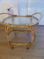 Serveertafel rotan bamboe op wielen, Huis en Inrichting, Overige materialen, Minder dan 55 cm, Gebruikt, Rond