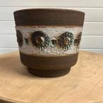 Grote  vintage bloempot beige/ groen/ bruin, Tuin en Terras, Bloempotten, Ophalen of Verzenden