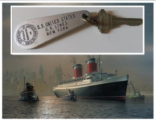 Uit inboedel :Sleutel van de S.S.United States hut nr A58, Verzamelen, Scheepvaart, Zo goed als nieuw, Gebruiksvoorwerp, Verzenden