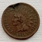 1 Cent 1874 Amerika Indian Head Oude Antieke Munt USA Penny, Postzegels en Munten, Munten | Amerika, Ophalen of Verzenden, Noord-Amerika
