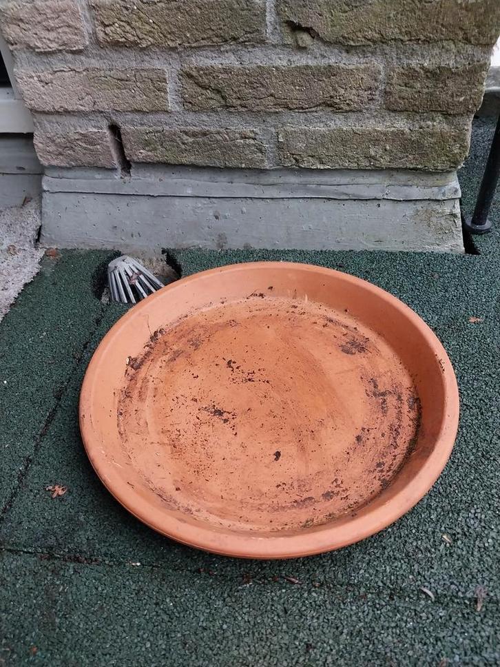 Grote Terracotta Onderschaal, Tuin en Terras, Bloempotten, Gebruikt, Binnen, Balkon, Tuin, Minder dan 40 cm, 25 tot 40 cm, Rond