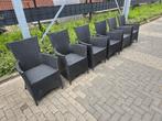 6 x terras stoelen incl kussentjes, Tuin en Terras, Tuinsets en Loungesets, Ophalen, Kunststof, Gebruikt, 6 zitplaatsen