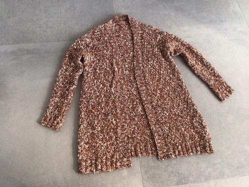 Grof gebreid damesvest bruin-wit gemêleerd als nieuw KOOPJE, Kleding | Dames, Truien en Vesten, Zo goed als nieuw, Maat 38/40 (M)