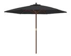Parasol met houten paal 299x240 cm zwart, nieuw in doos, Ophalen of Verzenden, Zo goed als nieuw, Stokparasol, Waterdicht