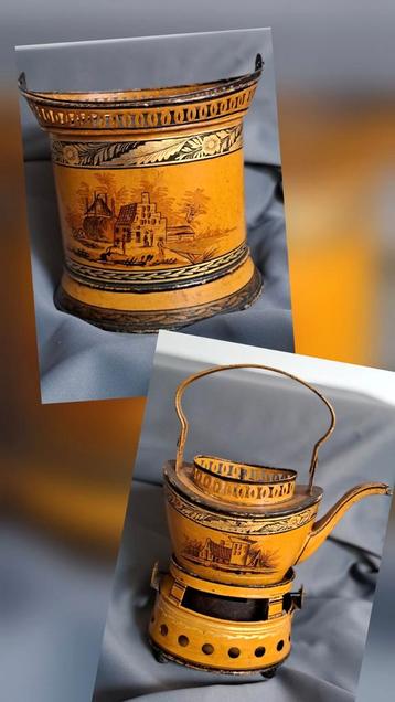 19e- Eeuwse Cachepot & Theepot en Theelicht  beschikbaar voor biedingen