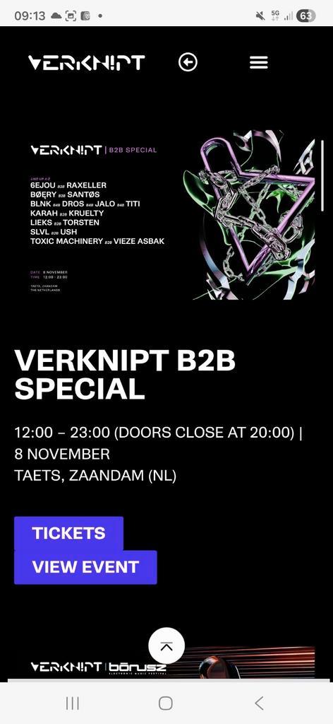 2x Verknipt b2b Special 8 nov 2025., Tickets en Kaartjes, Evenementen en Festivals, Twee personen
