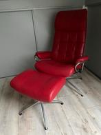 Stressless Relax Fauteuil met Hocker - Rood Leer, Ophalen, Gebruikt, Leer, 75 tot 100 cm