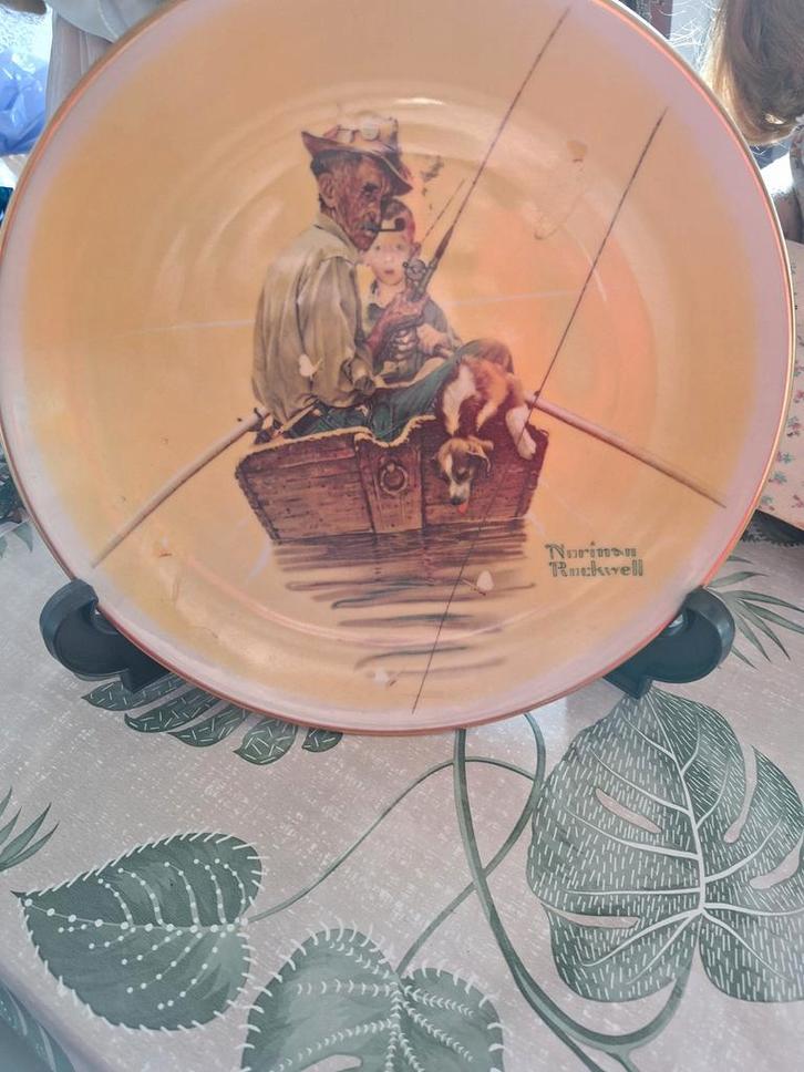 Norman Rockwell Bord - Zomer - Fish Finders, Antiek en Kunst, Antiek | Wandborden en Tegels, Ophalen of Verzenden