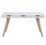 Wit bureau met houten poten 140 cm breed, Huis en Inrichting, Bureaus, Ophalen, Gebruikt, Bureau