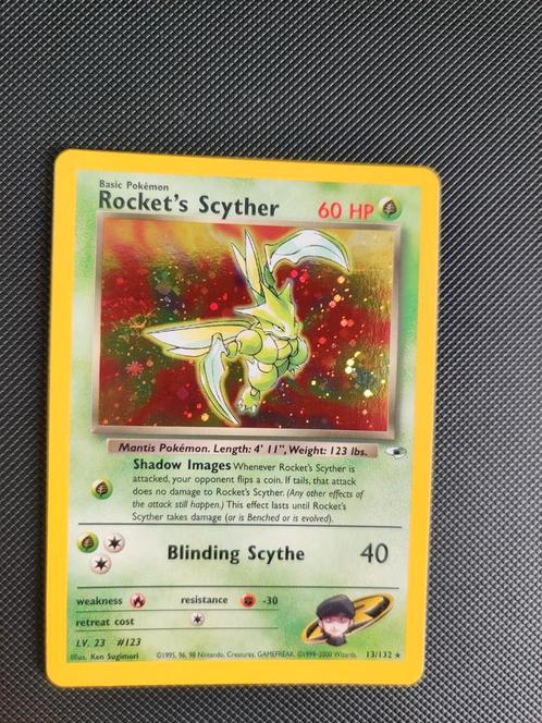 Rocket's Scyther 13/132 Gym Heroes NM Pokémon, Hobby en Vrije tijd, Verzamelkaartspellen | Pokémon, Zo goed als nieuw, Losse kaart