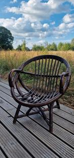Vintage rotan kuipstoel, incl. kussen, Huis en Inrichting, Stoelen, Ophalen, Gebruikt, Bruin, Boho