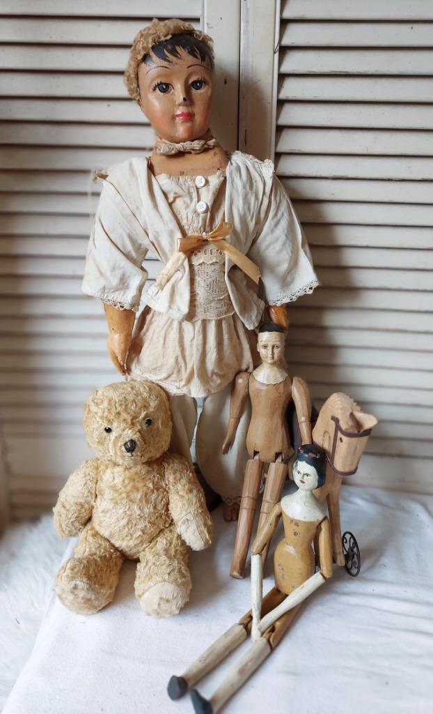 Antieke pop, lotje shabby en sleetse brocante items, Verzamelen, Poppen, Gebruikt, Pop, Ophalen