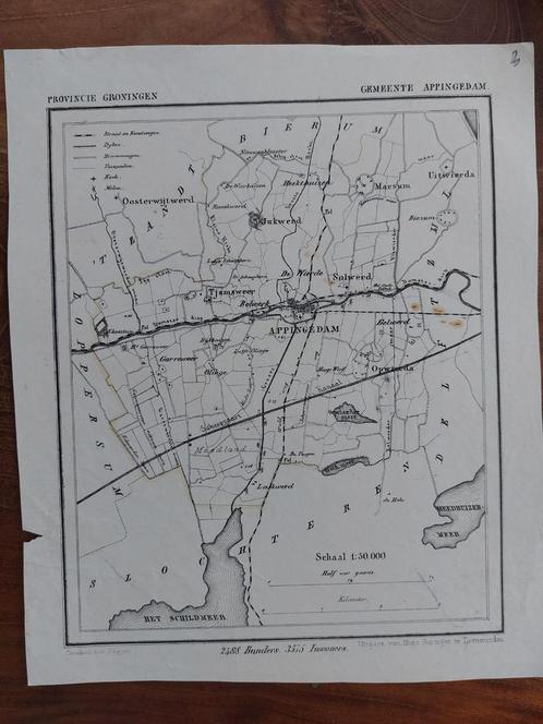 3 / Appingedam Solwerd Eelwerd Litho uit 1865 van J. Kuyper, Antiek en Kunst, Kunst | Litho's en Zeefdrukken, Ophalen of Verzenden