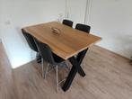 Eiken (massief) eettafel bartafel met X-poot 140*90, Ophalen, 100 tot 150 cm, 50 tot 100 cm, Zo goed als nieuw