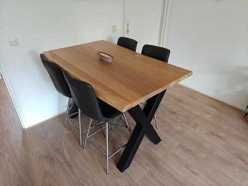Eiken (massief) eettafel bartafel met X-poot 140*90, Huis en Inrichting, Tafels | Eettafels, Zo goed als nieuw, 50 tot 100 cm