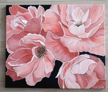 Nieuw handgeschilderd rozen schilderij / 60/50cm beschikbaar voor biedingen
