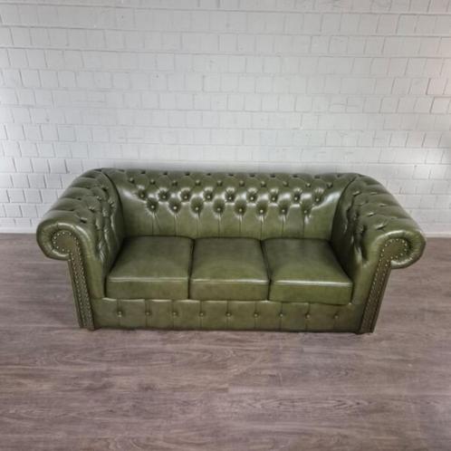 26010 Chesterfield Bank Leder Olijf 2,00 m, Huis en Inrichting, Banken | Bankstellen, Nieuw, Rechte bank, Driepersoons, 150 tot 200 cm