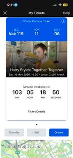 Harry Styles Johan Cruijf Arena 16 Mei Platinum Ticket, Tickets en Kaartjes, Eén persoon, Mei