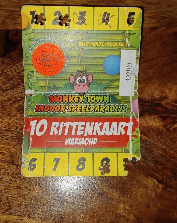 Monkey town 3 ritten twv 7.50 per rit, Tickets en Kaartjes, Overige Tickets en Kaartjes, Drie personen of meer