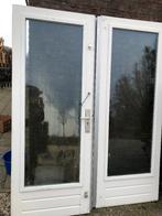|hardhouten dubbele buitendeuren| dubbelglas| 210,5 X 162, Ophalen, Gebruikt, 120 cm of meer, Buitendeur