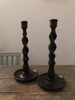 ANTIEKE ENGELSE KANDELAARS BARLEY TWIST HOUT 2 STUKS PAAR, Ophalen of Verzenden, Overige materialen