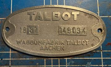 Fabrieksplaat Talbot Aachen NS ICM koploper beschikbaar voor biedingen