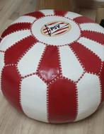 Nieuwe Marokkaanse handgemaakte leren PSV poef met logo, Nieuw, Leer, Ophalen of Verzenden, 50 tot 75 cm
