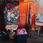 schilderij bloemen opbergbak en meer..., Gebruikt, Ophalen of Verzenden, Schilderij, 75 cm of meer