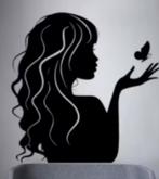 Grote muursticker Meisje met vlinders zwart (57x57cm), Huis en Inrichting, Ophalen of Verzenden, Nieuw