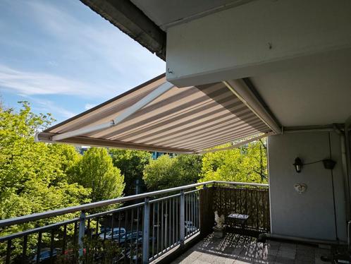 Zonnescherm met LED-verlichting, afm. 4,5 x 2 m, Tuin en Terras, Zonneschermen, Zo goed als nieuw, Knikarmscherm, Elektrisch, Ophalen