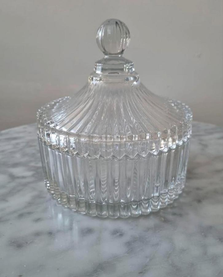 Antieke vintage geperst glazen bonbonniere pot met deksel, Antiek en Kunst, Antiek | Glas en Kristal, Ophalen of Verzenden