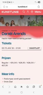 1 kaartje Daniel Arends 15 jan 21:30 Almere, Tickets en Kaartjes, Theater | Cabaret en Komedie, Eén persoon, Mei