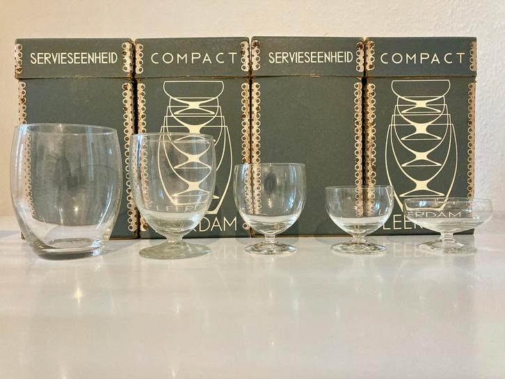 4 glasserviezen Compact, Valkema Leerdam 1949/1950, Antiek en Kunst, Antiek | Glas en Kristal, Verzenden