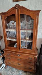 Houten Vitrinekast met Lades, Gebruikt, 100 tot 150 cm, Glas, Klassiek
